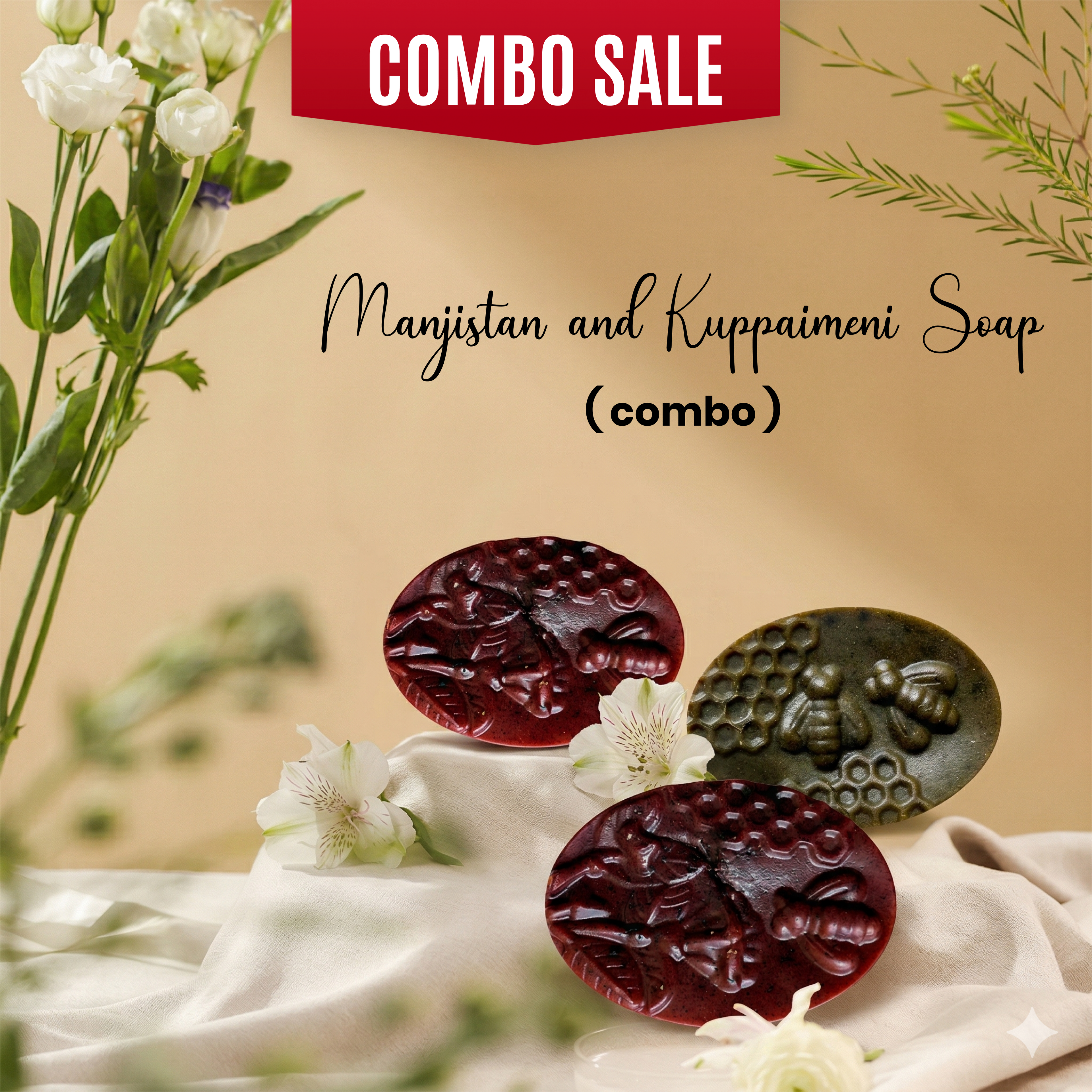 Jadamudi Soap Combo: 2 Manjistan Soap + 1 Kuppaimeni Soap