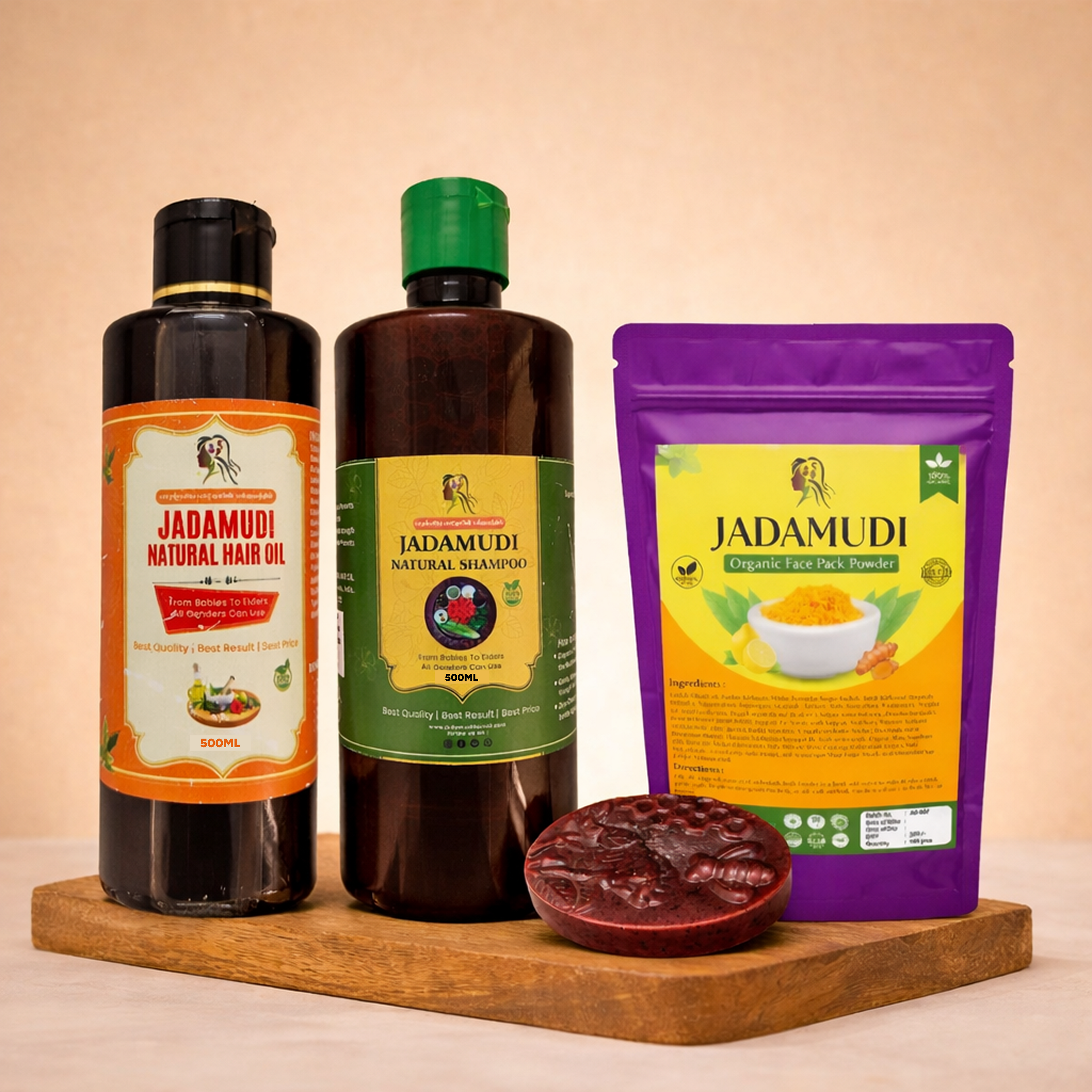 Hair Care Combo: 500ml Oil + 500ml Shampoo + Free Organic Soap 1+ Face Pack