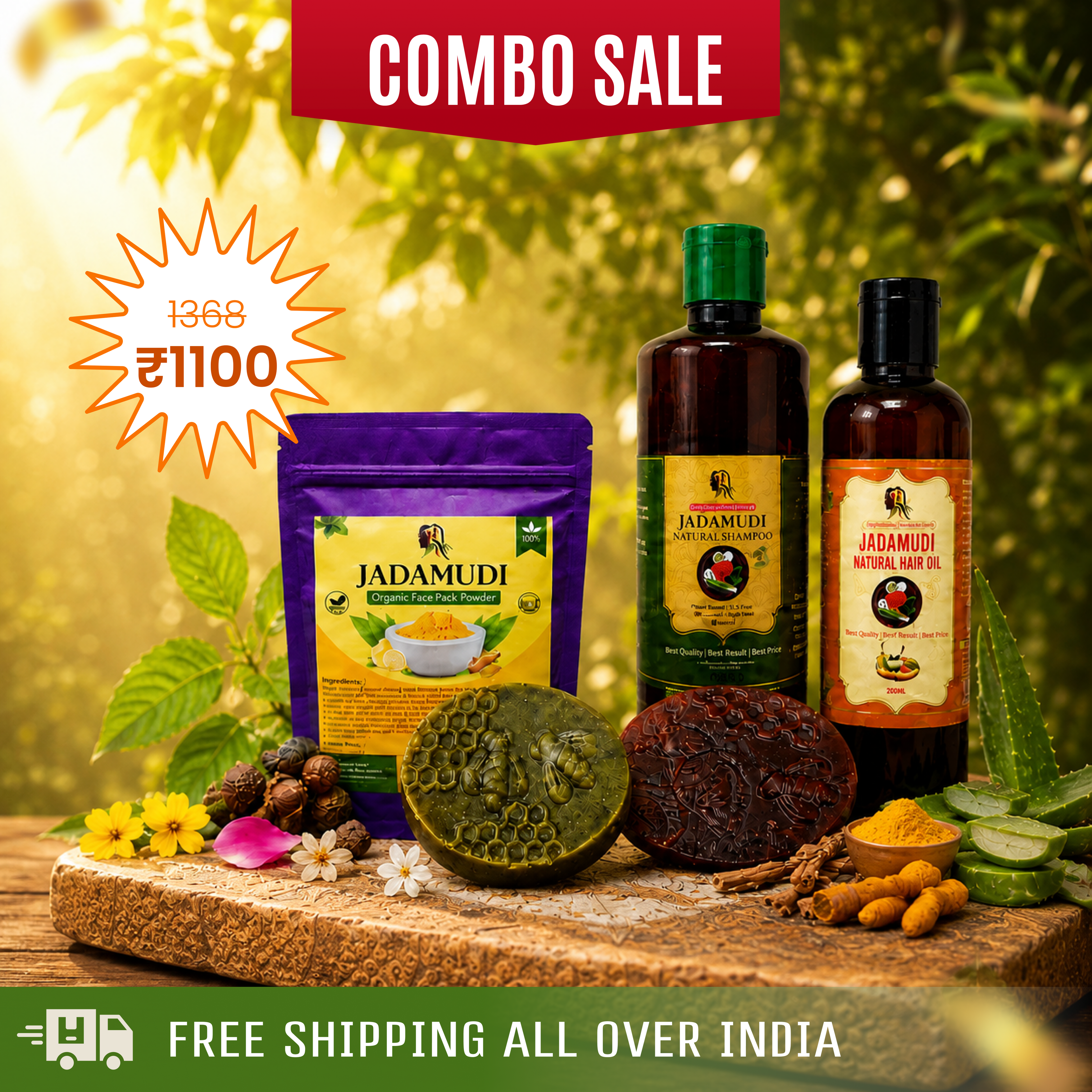 100ml Hair Oil +100ml Shampoo +1  Organic Soap+ Organic Face Pack