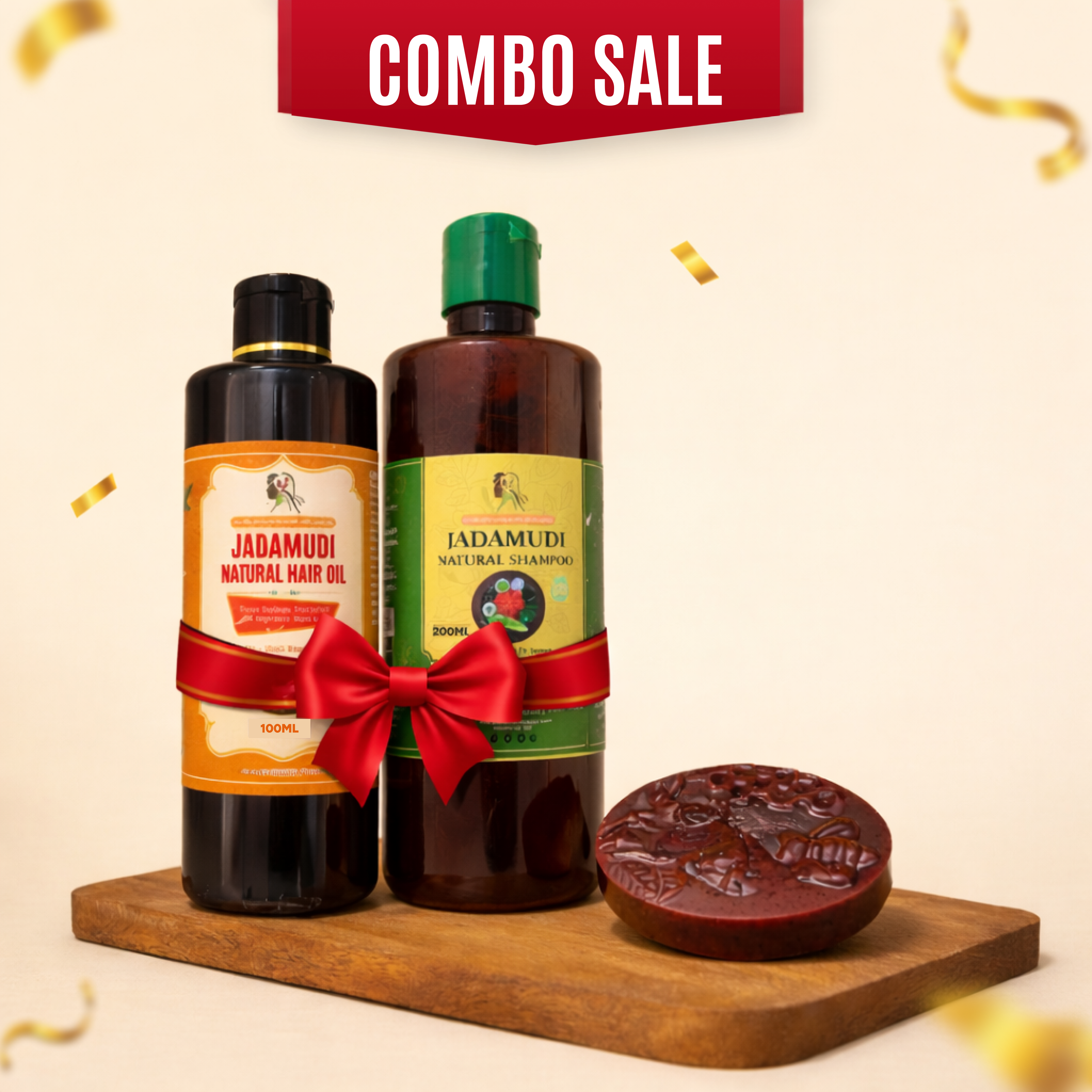 Hair Care Combo: 100ml Oil + 200ml Shampoo + Free Organic Soap 1