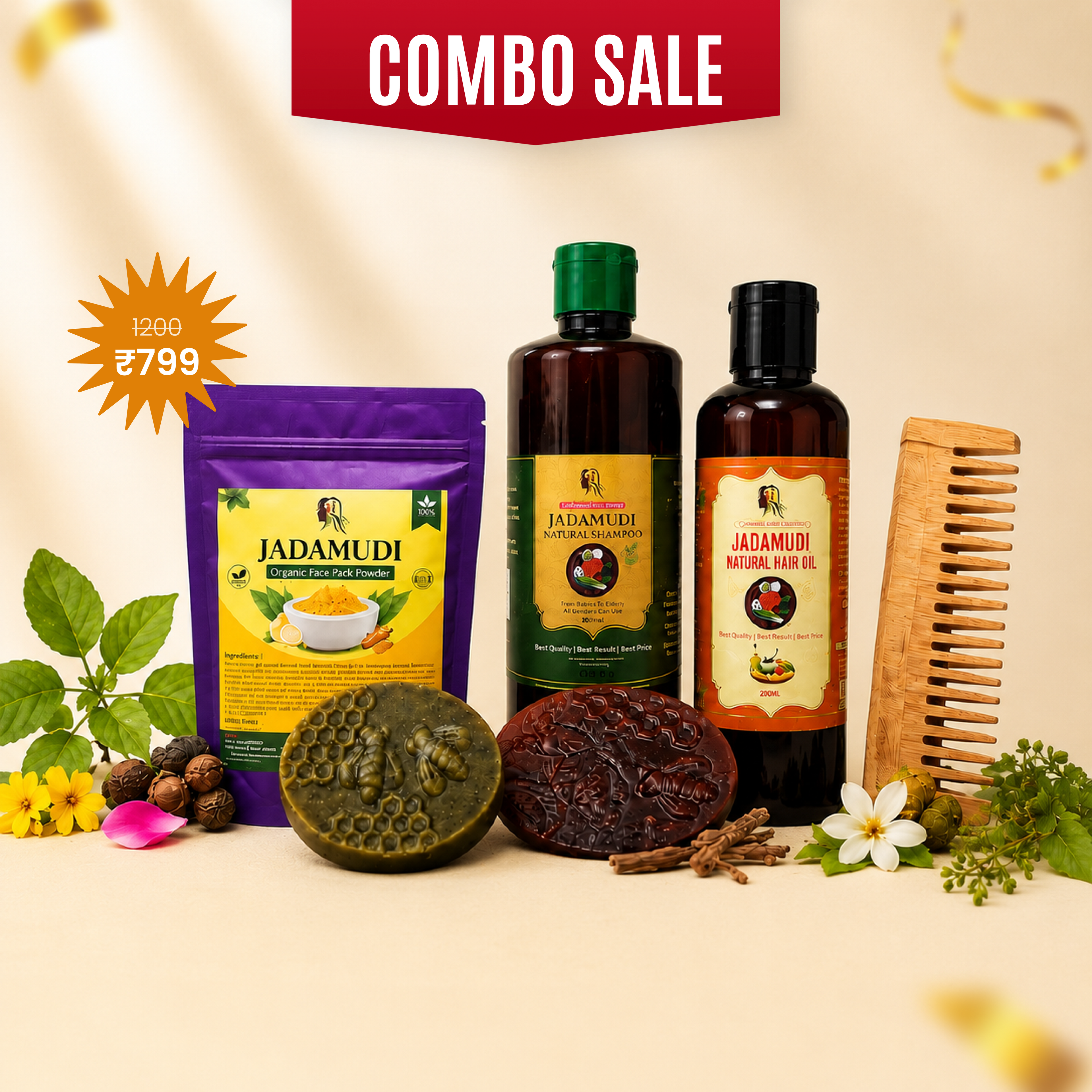 100ml Hair Oil +100ml Shampoo +Organic Soap+Organic Fack Pack+ Free Neam Comb