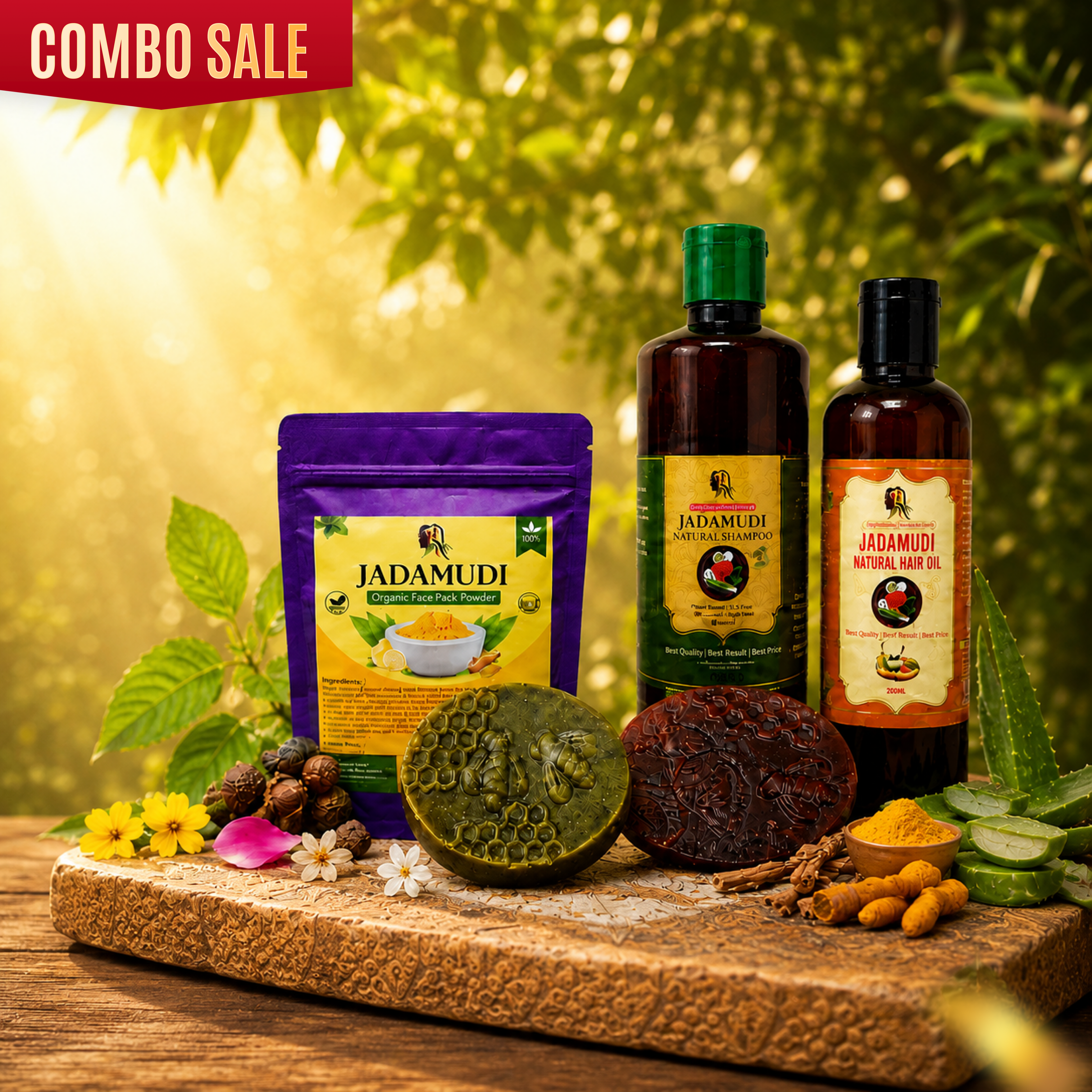 100ml Hair Oil +100ml Shampoo +1  Organic Soap+ Organic Face Pack