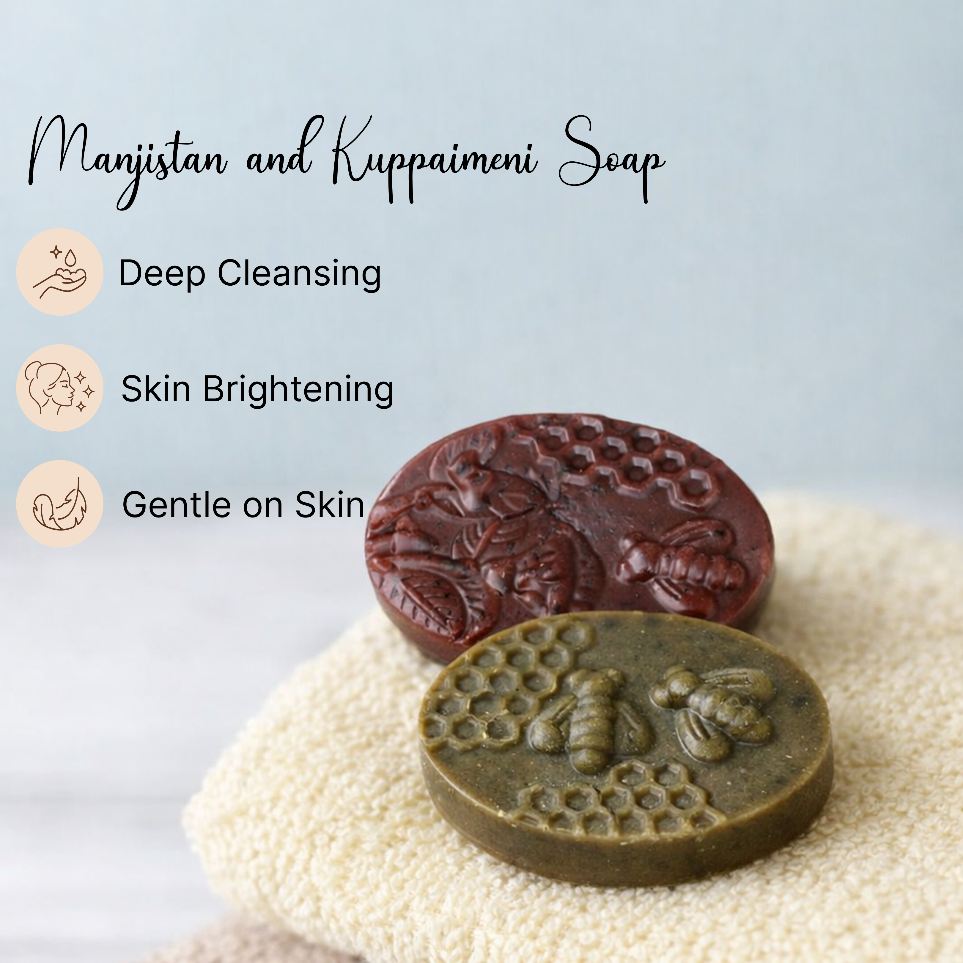 Jadamudi Soap Combo: 2 Manjistan Soap + 1 Kuppaimeni Soap